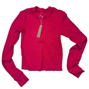 SKIMS Cotton Rib Henley Top Red S NWT Women’s Long Sleeve Soft Stretch Lounge